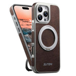 Étui de téléphone magnétique Suteni G6 en Texture Crazy Horse avec Support Rotatif à 360° et Galvanisé, pour iPhone 13 Pro Max, pour iPhone 13 Pro