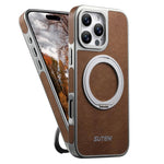 Étui de téléphone magnétique Suteni G6 en Texture Crazy Horse avec Support Rotatif à 360° et Galvanisé, pour iPhone 13 Pro Max, pour iPhone 13 Pro