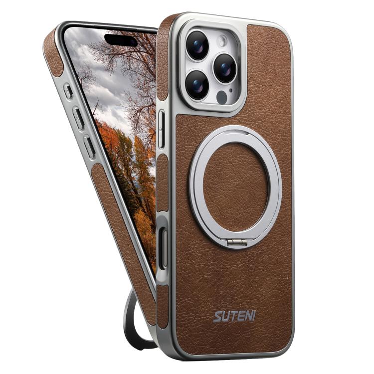 Étui de téléphone magnétique Suteni G6 en Texture Crazy Horse avec Support Rotatif à 360° et Galvanisé, pour iPhone 13 Pro Max, pour iPhone 13 Pro