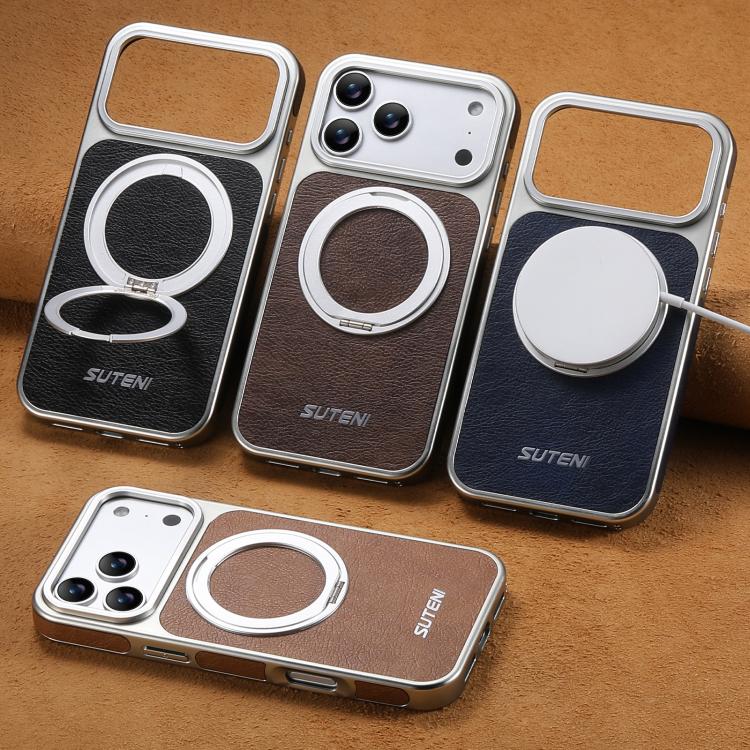 Étui de téléphone magnétique Suteni G6 en Texture Crazy Horse avec Support Rotatif à 360° et Galvanisé, pour iPhone 13 Pro Max, pour iPhone 13 Pro