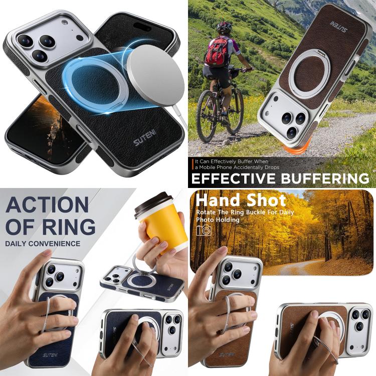 Étui de téléphone magnétique Suteni G6 en Texture Crazy Horse avec Support Rotatif à 360° et Galvanisé, pour iPhone 13 Pro Max, pour iPhone 13 Pro