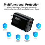 PD47 Chargeur mural PD Type-C GaN 100W, USB QC3.0, protocoles entièrement compatibles, prise US