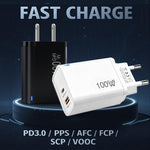 PD47 100W GaN PD Type-C, QC3.0 USB Chargeur à protocole entièrement compatible, prise UE