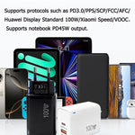 PD47 100W GaN PD Type-C, QC3.0 USB Chargeur à protocole entièrement compatible, prise UE