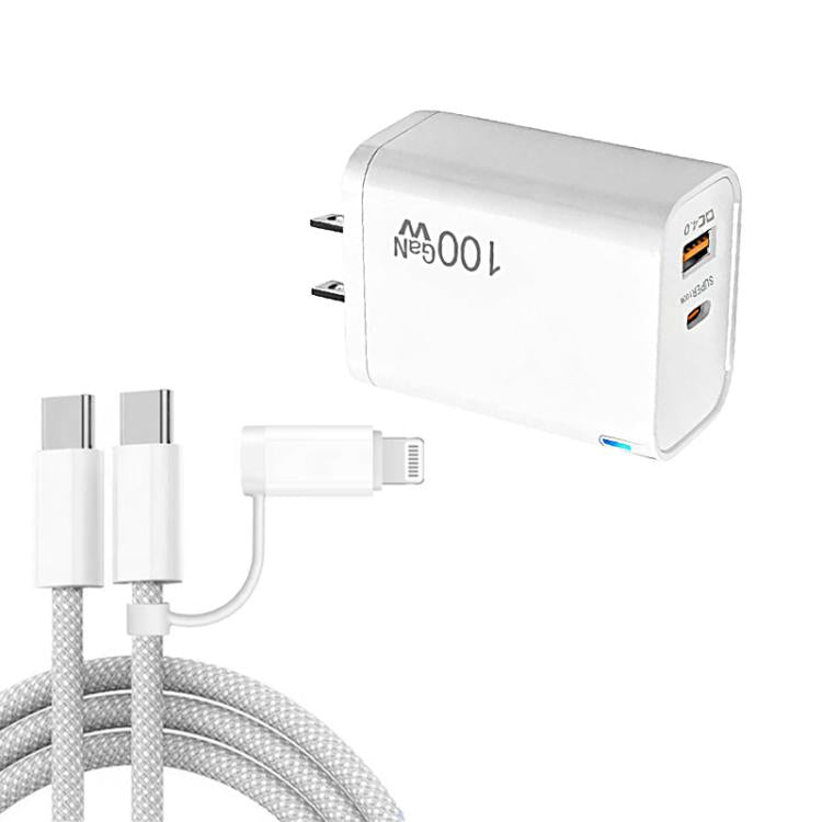 Chargeur USB PD47 100W GaN PD Type-C + QC3.0 avec câble de données Type-C vers Type-C / 8 broches, prise américaine