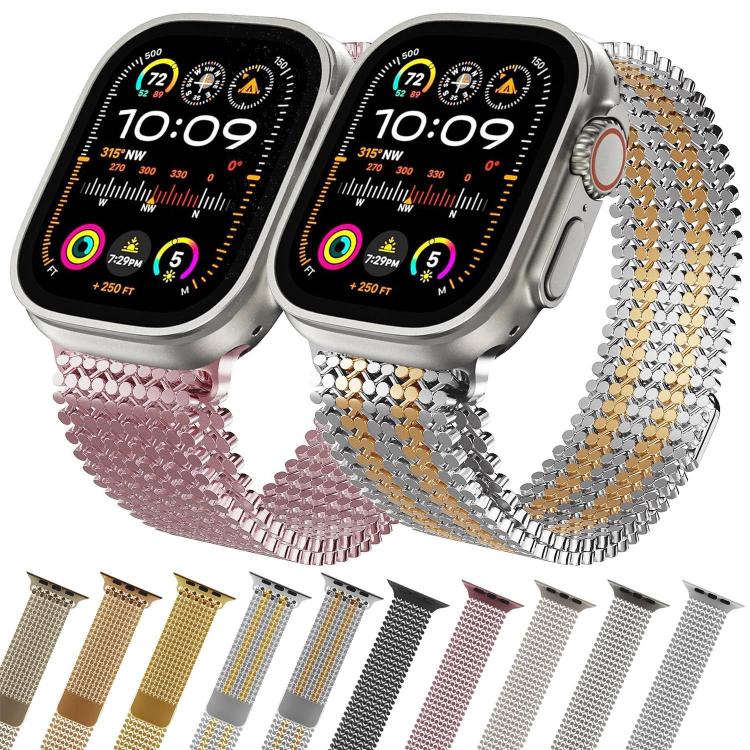 Bracelet de montre magnétique en acier inoxydable à arrangement moléculaire, pour Apple Watch 46mm / 49mm / 45mm / 44mm, pour Apple Watch 42mm / 41mm / 40mm / 38mm