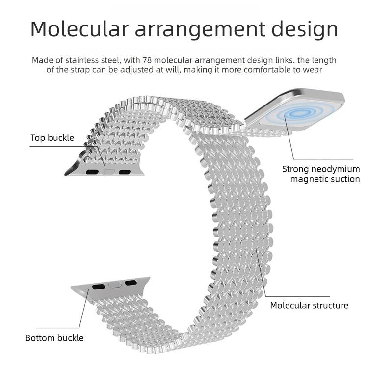 Bracelet de montre magnétique en acier inoxydable à arrangement moléculaire, pour Apple Watch 46mm / 49mm / 45mm / 44mm, pour Apple Watch 42mm / 41mm / 40mm / 38mm
