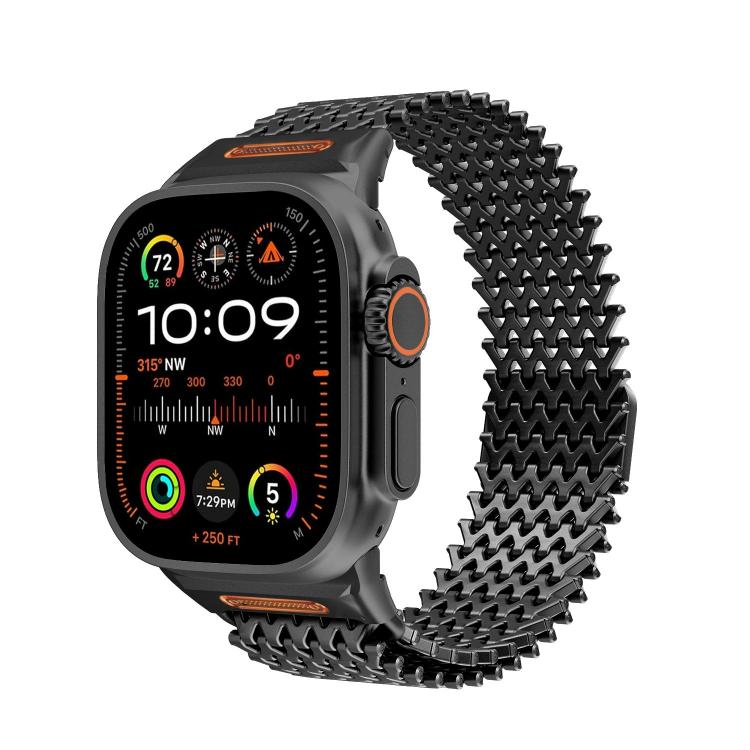 Bracelet de montre en acier inoxydable magnétique de type W à longue chaîne, pour Apple Watch 46mm / 49mm / 45mm / 44mm