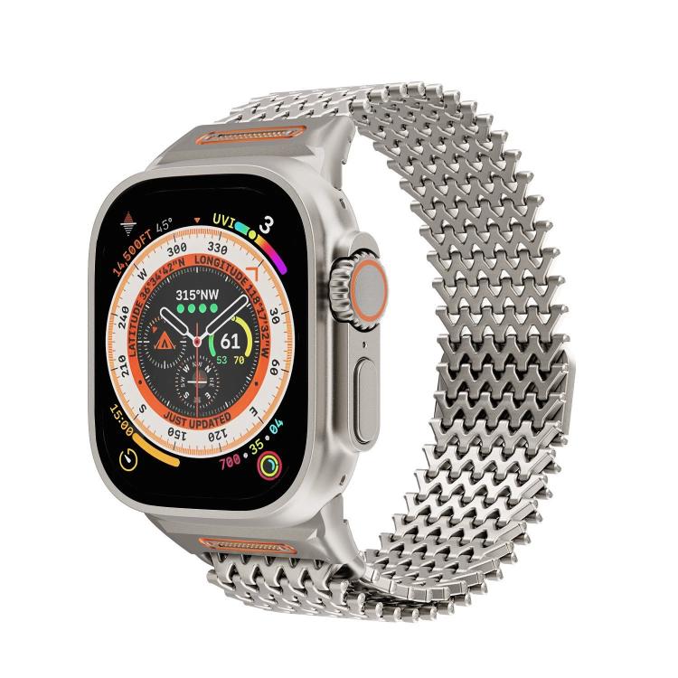 Bracelet de montre en acier inoxydable magnétique de type W à longue chaîne, pour Apple Watch 46mm / 49mm / 45mm / 44mm
