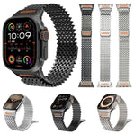 Bracelet de montre en acier inoxydable magnétique de type W à longue chaîne, pour Apple Watch 46mm / 49mm / 45mm / 44mm