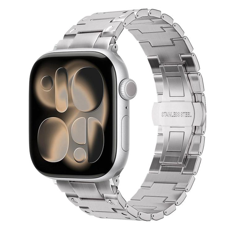 Bracelet de montre en métal avec fermoir papillon de style mécanique, pour Apple Watch 46mm / 49mm / 45mm / 44mm, pour Apple Watch 42mm / 41mm / 40mm / 38mm