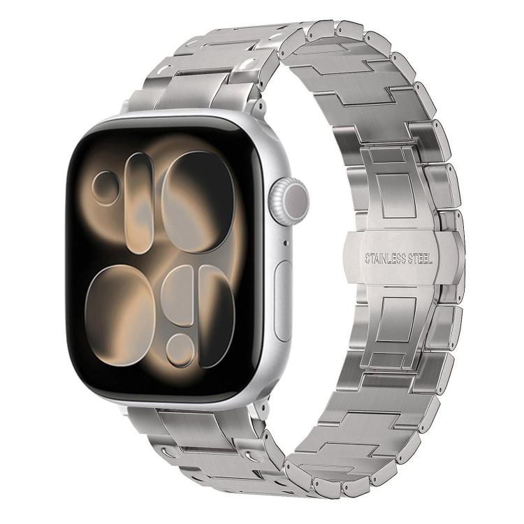 Bracelet de montre en métal avec fermoir papillon de style mécanique, pour Apple Watch 46mm / 49mm / 45mm / 44mm, pour Apple Watch 42mm / 41mm / 40mm / 38mm