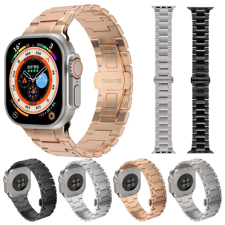 Bracelet de montre en métal avec fermoir papillon de style mécanique, pour Apple Watch 46mm / 49mm / 45mm / 44mm, pour Apple Watch 42mm / 41mm / 40mm / 38mm