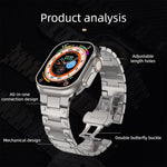 Bracelet de montre en métal avec fermoir papillon de style mécanique, pour Apple Watch 46mm / 49mm / 45mm / 44mm, pour Apple Watch 42mm / 41mm / 40mm / 38mm