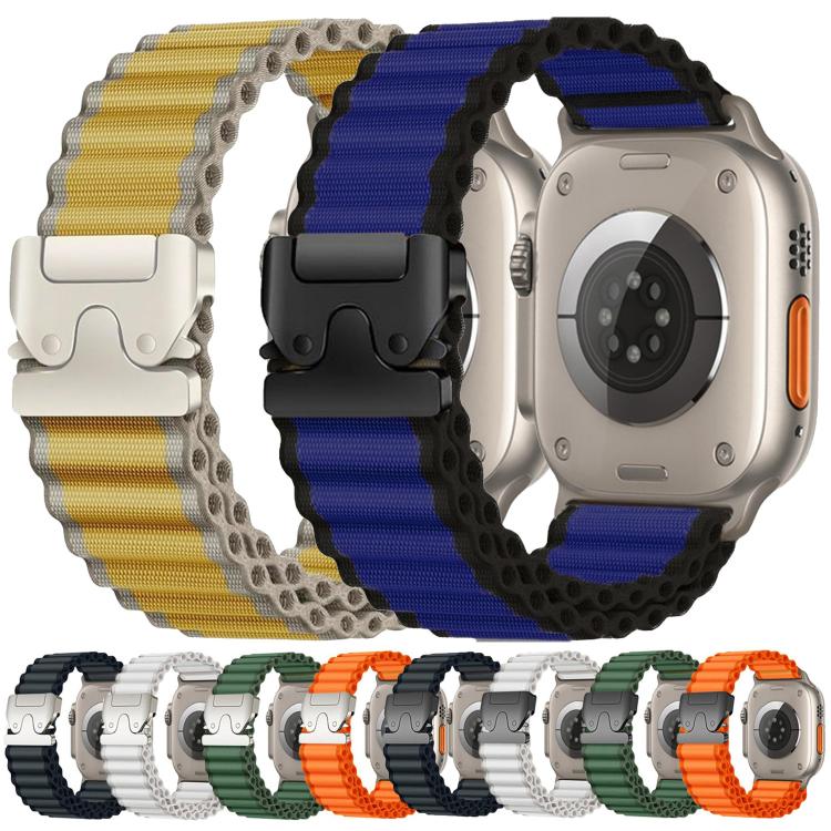Bracelet de montre en nylon à larges côtes avec boucle de parachute, pour Apple Watch 46mm / 49mm / 45mm / 44mm, pour Apple Watch 42mm / 41mm / 40mm / 38mm