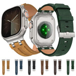 Bracelet de montre en cuir vegan Crazy Horse avec boucle en argent acier inoxydable, pour Apple Watch 46 mm / 49 mm / 45 mm / 44 mm