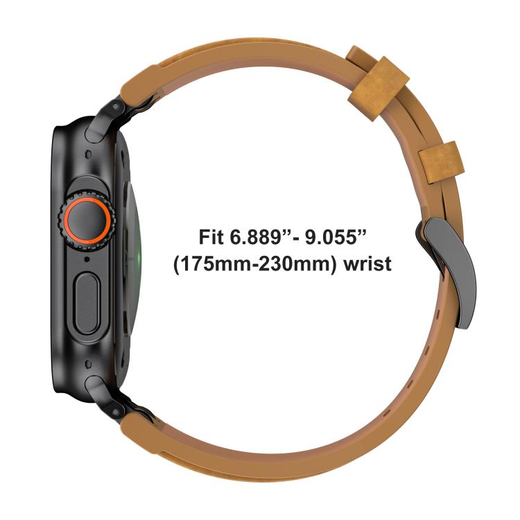 Bracelet de montre en cuir vegan Crazy Horse avec boucle en argent acier inoxydable, pour Apple Watch 46 mm / 49 mm / 45 mm / 44 mm