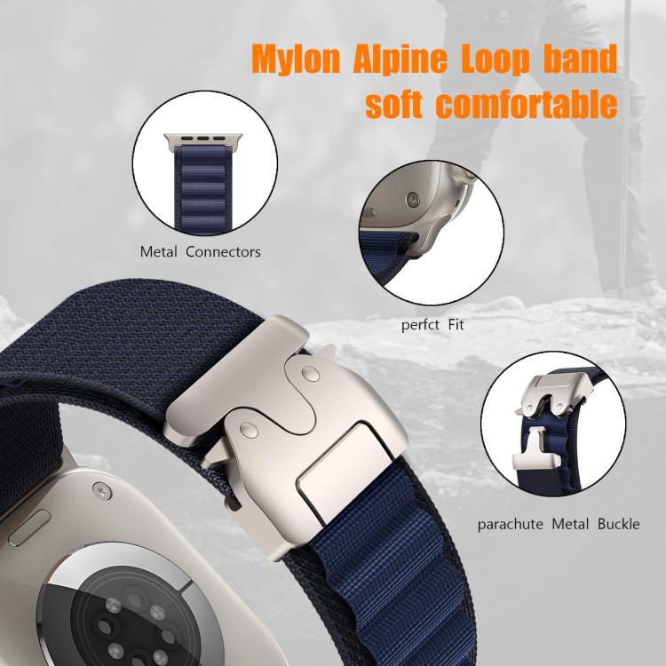 Bracelet de montre en nylon avec boucle parachute pour Apple Watch 46 mm / 49 mm / 45 mm / 44 mm, pour Apple Watch 42 mm / 41 mm / 40 mm / 38 mm
