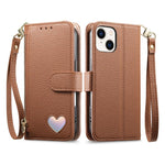 Fantasy Love Heart Zipper Wallet Vegan Leather Phone Case with Strap, For iPhone 13