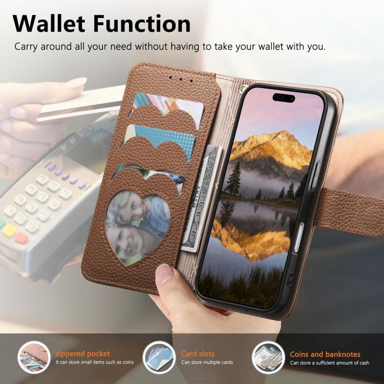 Fantasy Love Heart Zipper Wallet Vegan Leather Phone Case with Strap, For iPhone 13