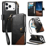 Étui portefeuille à fermeture éclair en cuir vegan avec sangle, pour iPhone 17 Pro Max, pour iPhone 17 Pro, pour iPhone 17, pour iPhone Air, pour iPhone 16 Pro Max, pour iPhone 16 Pro, pour iPhone 16 Plus, pour iPhone 16
