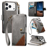 Étui portefeuille à fermeture éclair en cuir vegan avec sangle, pour iPhone 17 Pro Max, pour iPhone 17 Pro, pour iPhone 17, pour iPhone Air, pour iPhone 16 Pro Max, pour iPhone 16 Pro, pour iPhone 16 Plus, pour iPhone 16