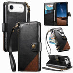 Étui portefeuille à fermeture éclair en cuir vegan avec sangle, pour iPhone 17 Pro Max, pour iPhone 17 Pro, pour iPhone 17, pour iPhone Air, pour iPhone 16 Pro Max, pour iPhone 16 Pro, pour iPhone 16 Plus, pour iPhone 16