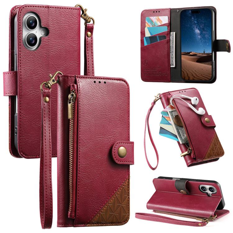 Étui portefeuille à fermeture éclair en cuir vegan avec sangle, pour iPhone 17 Pro Max, pour iPhone 17 Pro, pour iPhone 17, pour iPhone Air, pour iPhone 16 Pro Max, pour iPhone 16 Pro, pour iPhone 16 Plus, pour iPhone 16