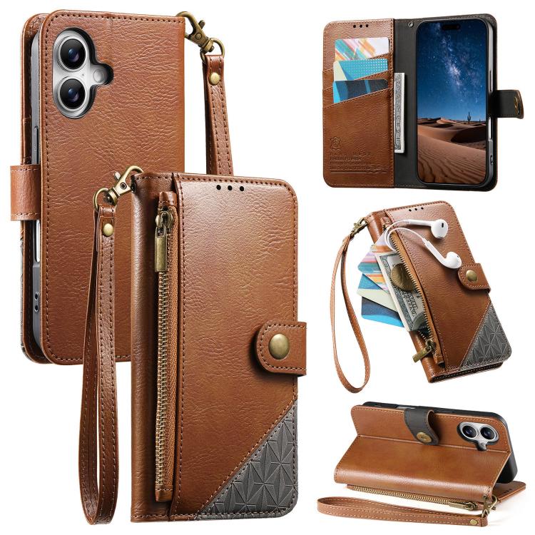 Étui portefeuille à fermeture éclair en cuir vegan avec sangle, pour iPhone 17 Pro Max, pour iPhone 17 Pro, pour iPhone 17, pour iPhone Air, pour iPhone 16 Pro Max, pour iPhone 16 Pro, pour iPhone 16 Plus, pour iPhone 16