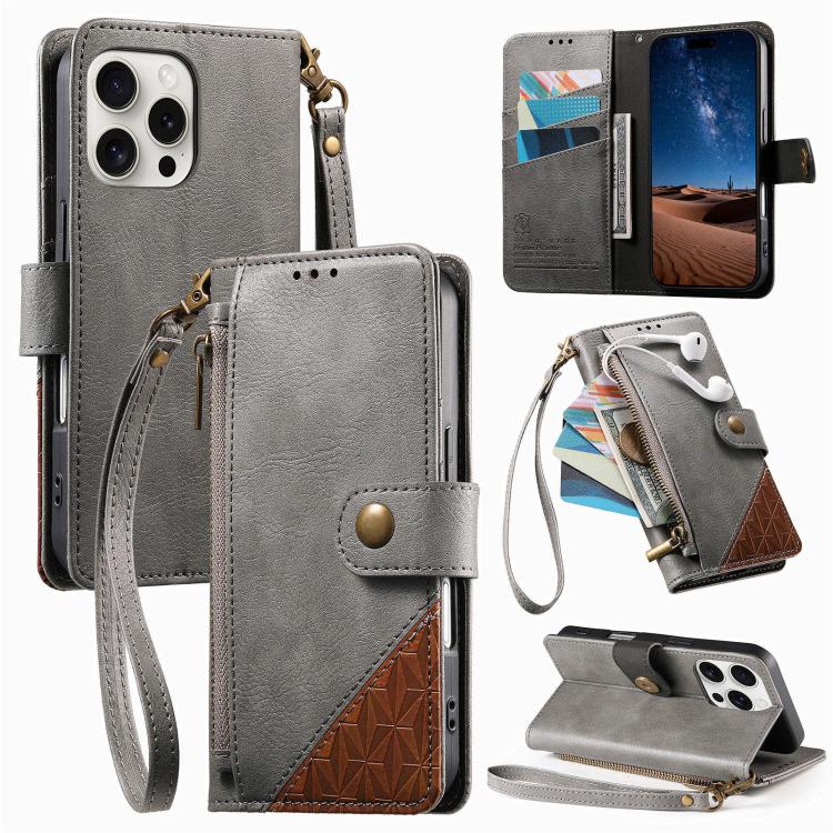 Étui portefeuille à fermeture éclair en cuir vegan avec sangle, pour iPhone 17 Pro Max, pour iPhone 17 Pro, pour iPhone 17, pour iPhone Air, pour iPhone 16 Pro Max, pour iPhone 16 Pro, pour iPhone 16 Plus, pour iPhone 16