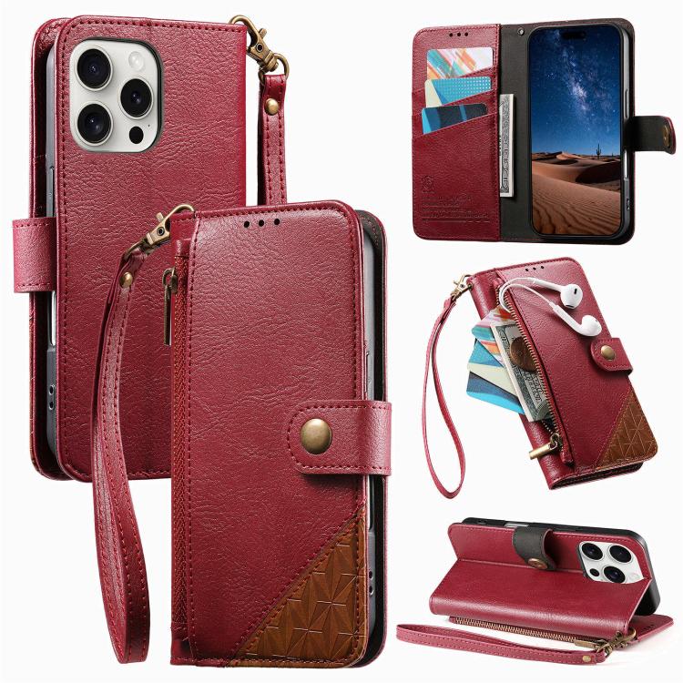 Étui portefeuille à fermeture éclair en cuir vegan avec sangle, pour iPhone 17 Pro Max, pour iPhone 17 Pro, pour iPhone 17, pour iPhone Air, pour iPhone 16 Pro Max, pour iPhone 16 Pro, pour iPhone 16 Plus, pour iPhone 16
