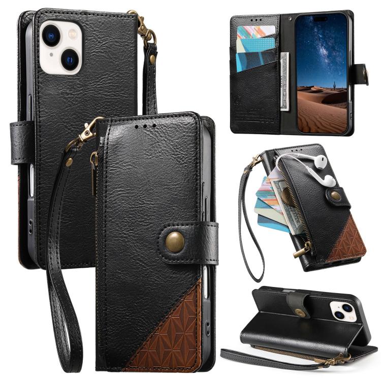 Coque de téléphone en cuir végétalien avec portefeuille à fermeture éclair et sangle, pour iPhone 15 Pro Max, pour iPhone 15 Pro, pour iPhone 15 Plus, pour iPhone 15