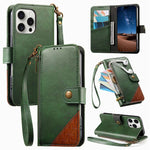 Coque de téléphone en cuir végétalien avec portefeuille à fermeture éclair et sangle, pour iPhone 15 Pro Max, pour iPhone 15 Pro, pour iPhone 15 Plus, pour iPhone 15