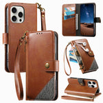 Coque de téléphone en cuir végétalien avec portefeuille à fermeture éclair et sangle, pour iPhone 15 Pro Max, pour iPhone 15 Pro, pour iPhone 15 Plus, pour iPhone 15
