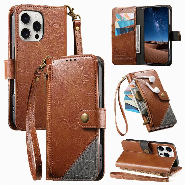 Coque de téléphone en cuir végétalien avec portefeuille à fermeture éclair et sangle, pour iPhone 15 Pro Max, pour iPhone 15 Pro, pour iPhone 15 Plus, pour iPhone 15