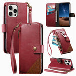 Coque de téléphone en cuir végétalien avec portefeuille à fermeture éclair et sangle, pour iPhone 15 Pro Max, pour iPhone 15 Pro, pour iPhone 15 Plus, pour iPhone 15