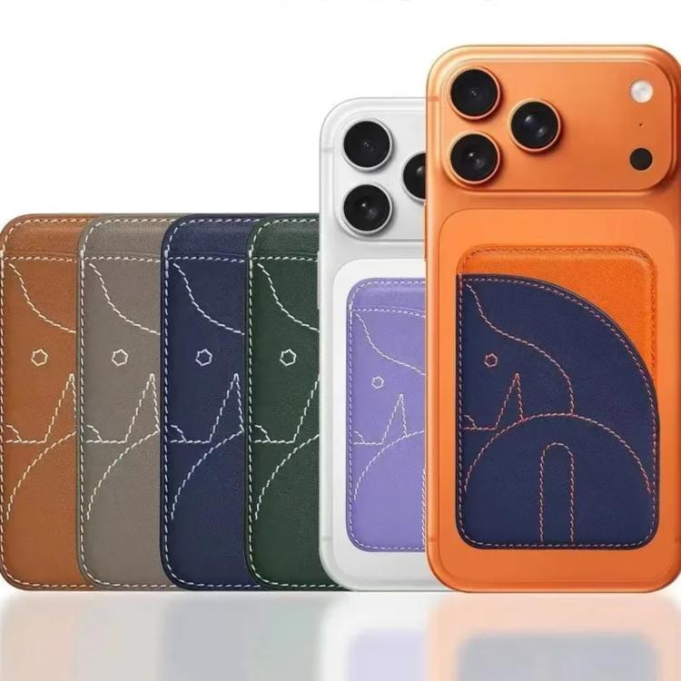 Porte-cartes magnétique brodé en cuir véritable