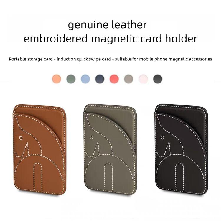 Porte-cartes magnétique brodé en cuir véritable