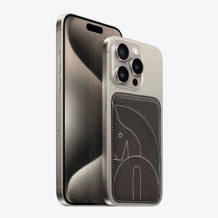 Porte-cartes magnétique brodé en cuir véritable