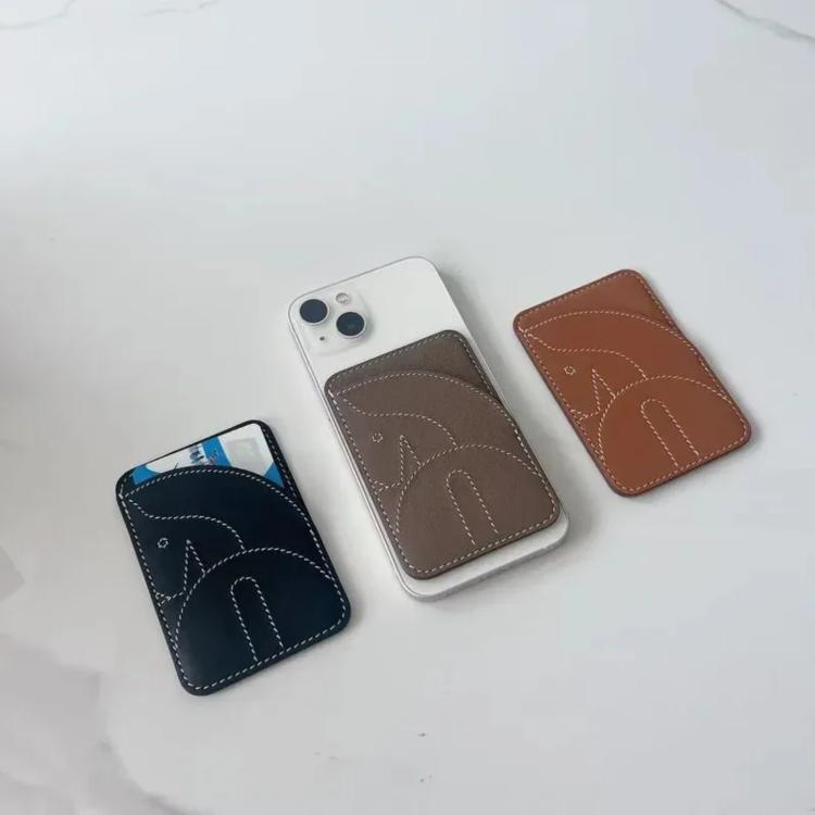 Porte-cartes magnétique brodé en cuir véritable