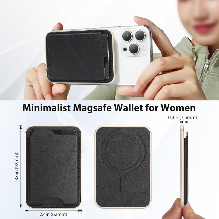 Porte-cartes en cuir vegan magnétique ultra-fin avec bords dorés