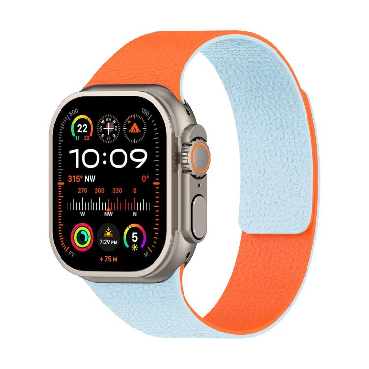 Bracelet de montre en silicone magnétique avec texture litchi et blocs de couleur, pour Apple Watch 46mm / 49mm / 45mm / 44mm, pour Apple Watch 42mm / 41mm / 40mm / 38mm