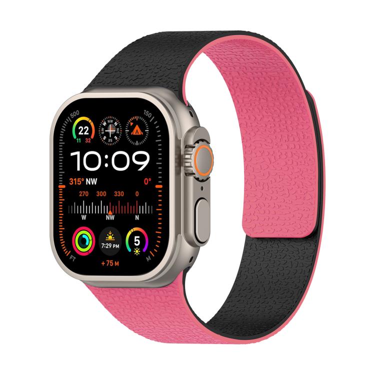 Bracelet de montre en silicone magnétique avec texture litchi et blocs de couleur, pour Apple Watch 46mm / 49mm / 45mm / 44mm, pour Apple Watch 42mm / 41mm / 40mm / 38mm