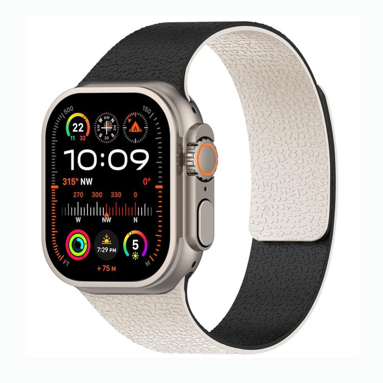 Bracelet de montre en silicone magnétique avec texture litchi et blocs de couleur, pour Apple Watch 46mm / 49mm / 45mm / 44mm, pour Apple Watch 42mm / 41mm / 40mm / 38mm