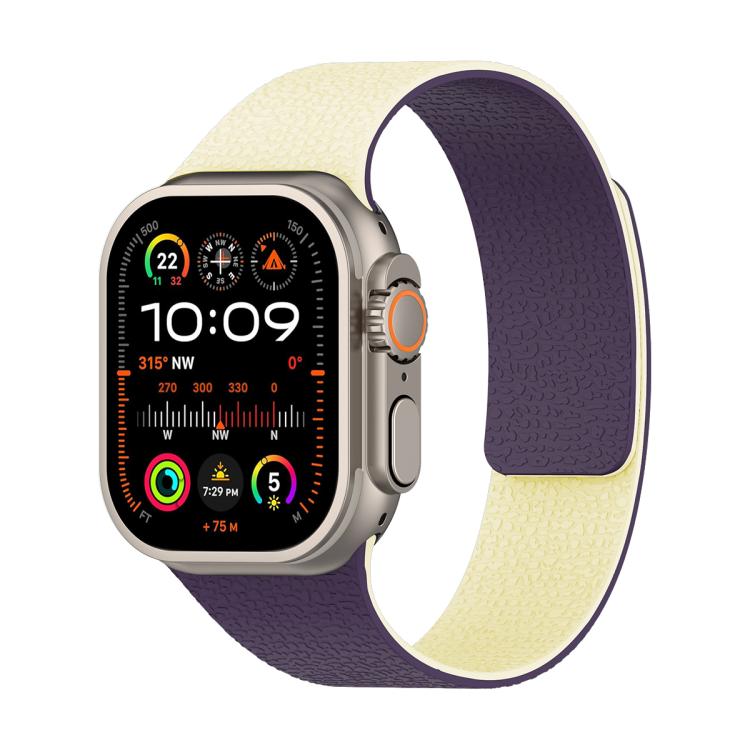 Bracelet de montre en silicone magnétique avec texture litchi et blocs de couleur, pour Apple Watch 46mm / 49mm / 45mm / 44mm, pour Apple Watch 42mm / 41mm / 40mm / 38mm