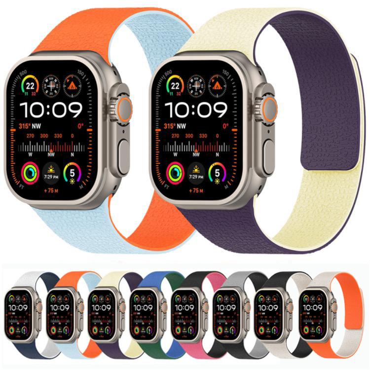 Bracelet de montre en silicone magnétique avec texture litchi et blocs de couleur, pour Apple Watch 46mm / 49mm / 45mm / 44mm, pour Apple Watch 42mm / 41mm / 40mm / 38mm