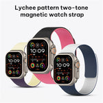 Bracelet de montre en silicone magnétique avec texture litchi et blocs de couleur, pour Apple Watch 46mm / 49mm / 45mm / 44mm, pour Apple Watch 42mm / 41mm / 40mm / 38mm