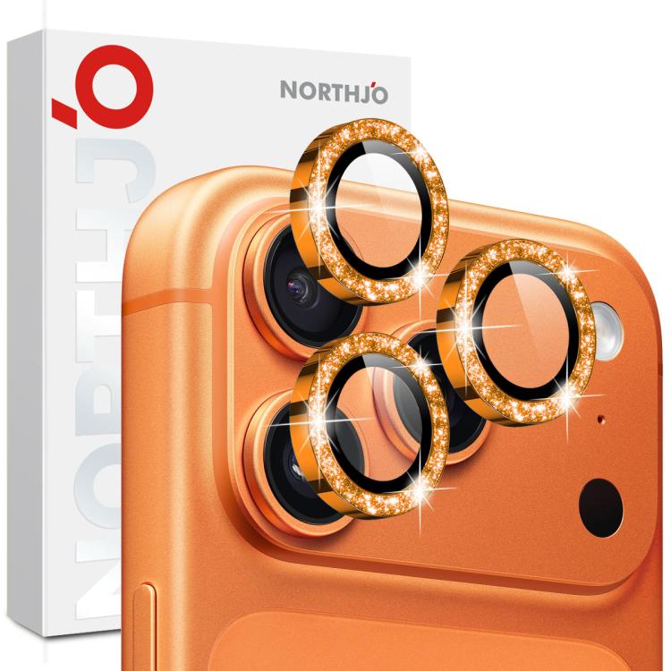 NORTHJO 1 ensemble de protection d'objectif d'appareil photo en métal pailleté, pour iPhone 17 Pro / 17 Pro Max