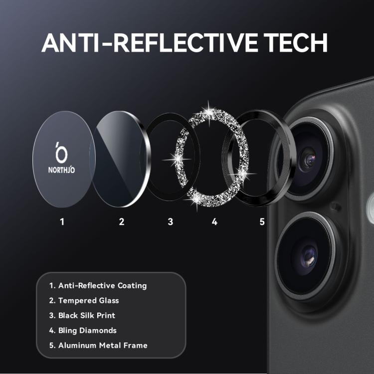 NORTHJO 1 Set Film de protection d'objectif d'appareil photo en métal scintillant, pour iPhone 17