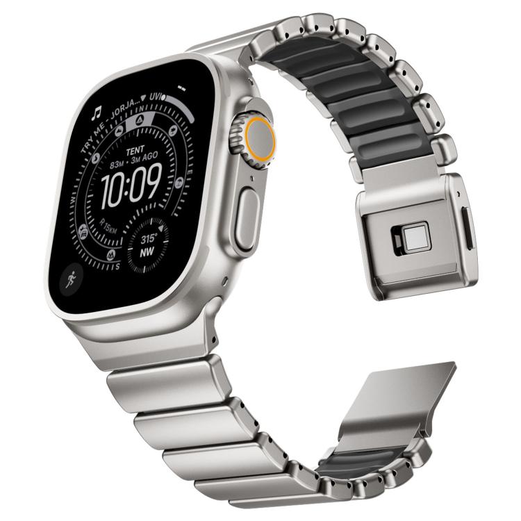 Bracelet de montre en silicone à perle unique avec boucle magnétique en acier inoxydable, pour Apple Watch 46mm / 49mm / 45mm / 44mm